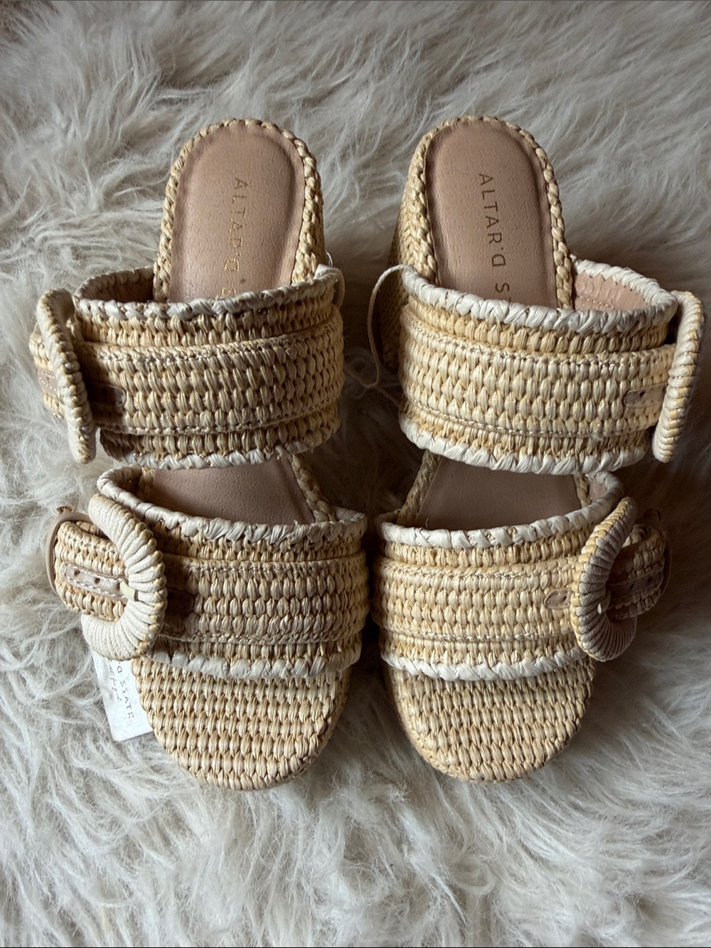 Altar'd State Cream and Beige Woven Buckle Wedge Sandals - Picture 3 of 11